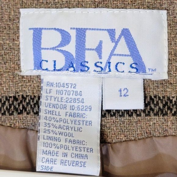 BEA Classics Wool Blend Open Blazer Womens 12 Vintage Neutral Plaid Fully Lined - Picture 8 of 11